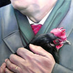 Kees Veerman met kip, olie op doek  